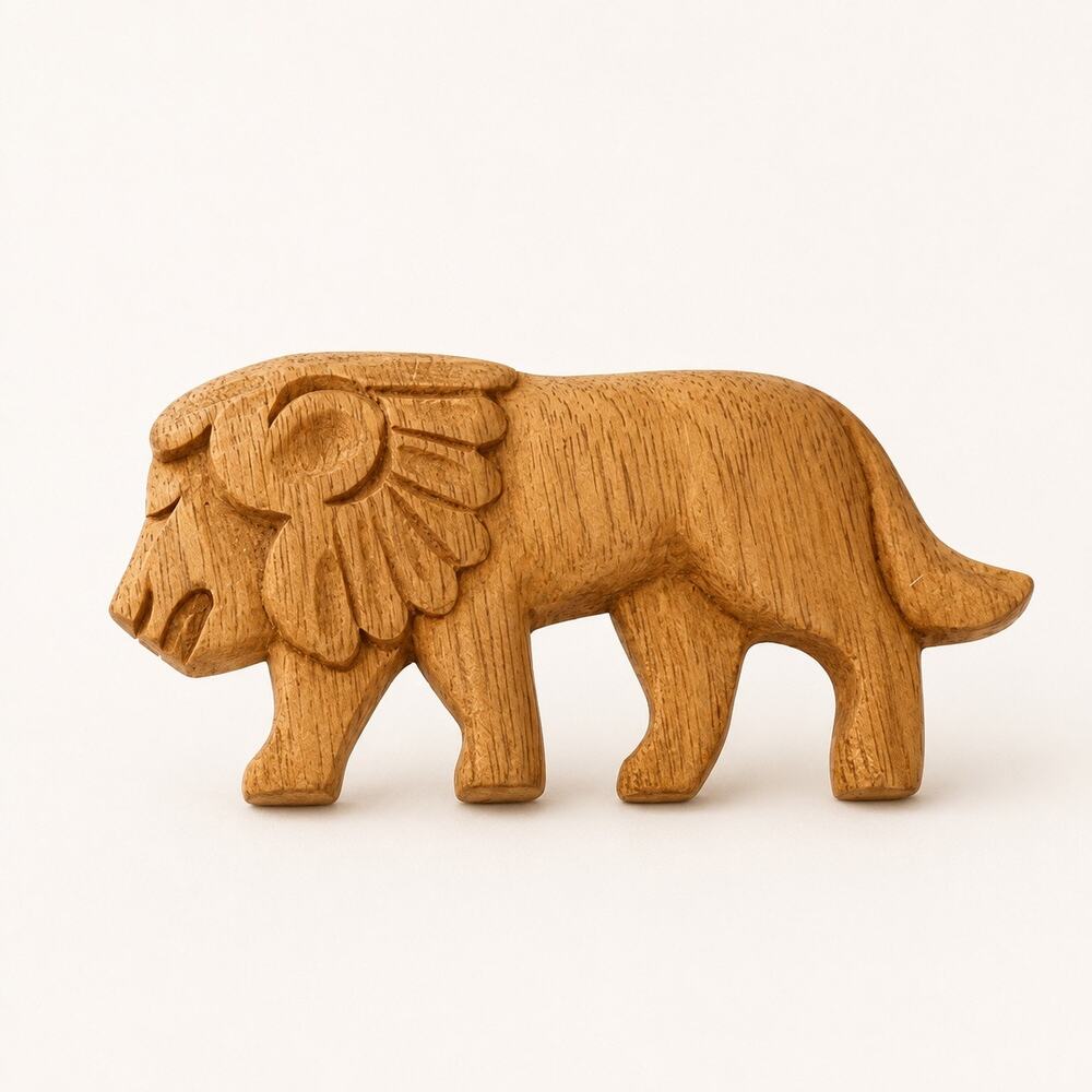 Vintage hand carved wooden lion brooch